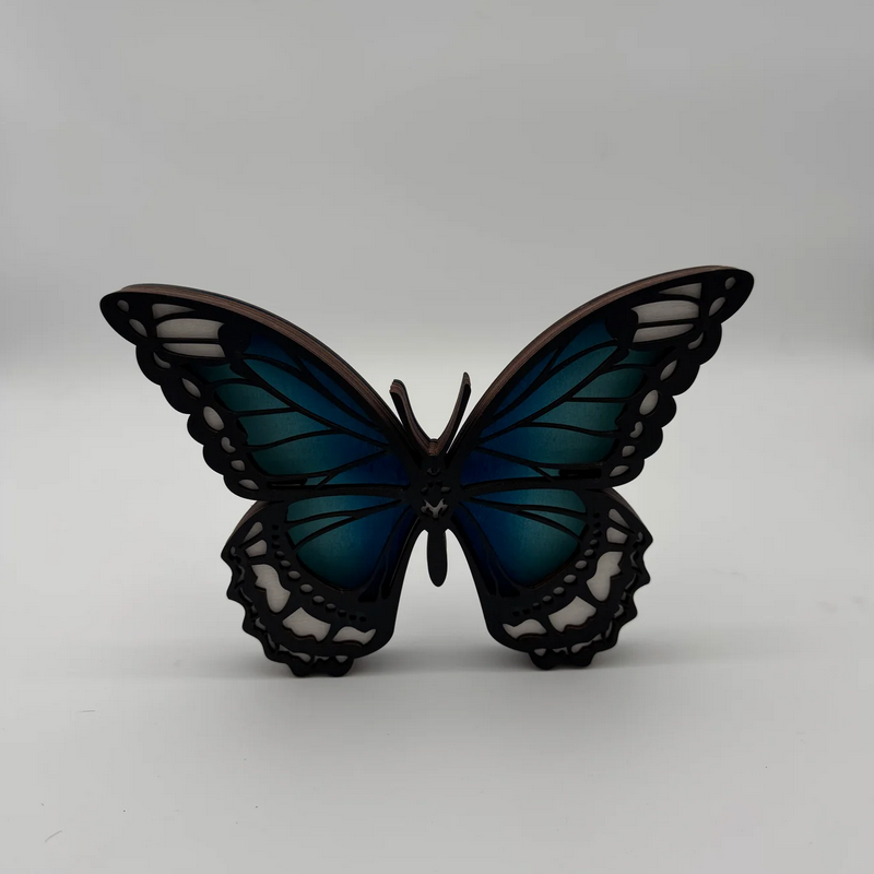 Medium Blue Butterfly Layered Wood Art