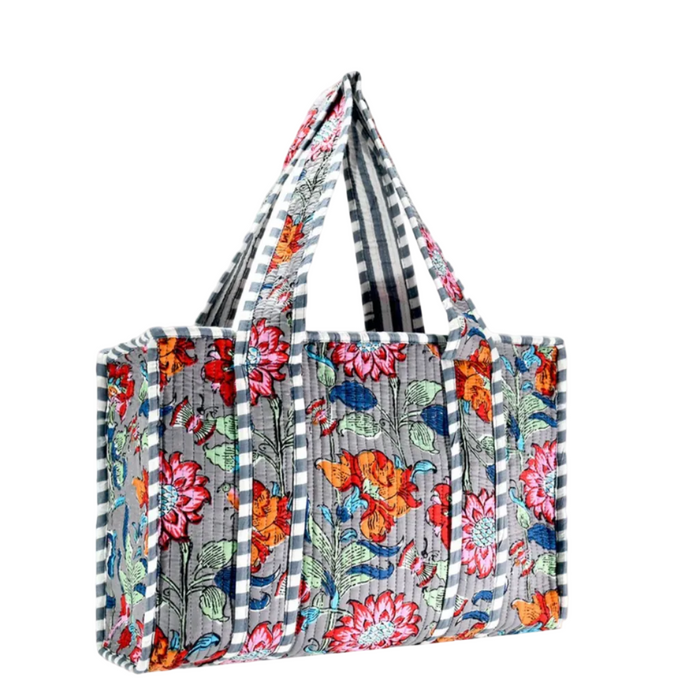 Mauve Cotton Floral Block Print Tote