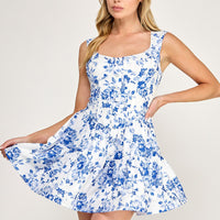 Blue Floral Button Down Mini Dress