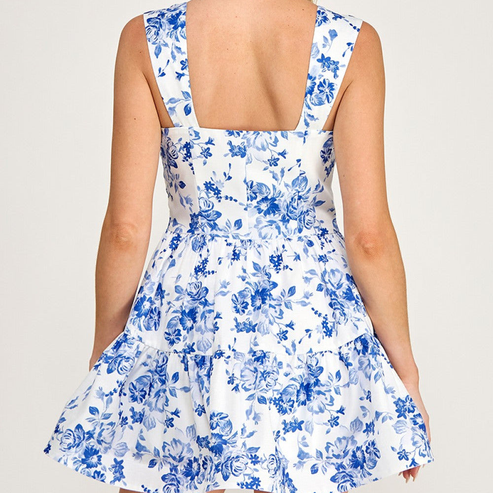 Blue Floral Button Down Mini Dress
