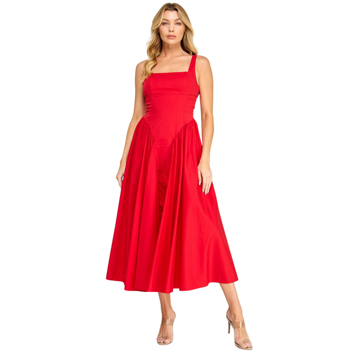 Poplin Back Ribbon Midi Dress