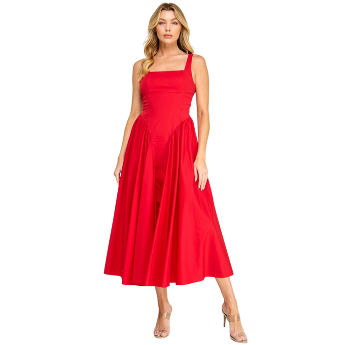 Poplin Back Ribbon Midi Dress