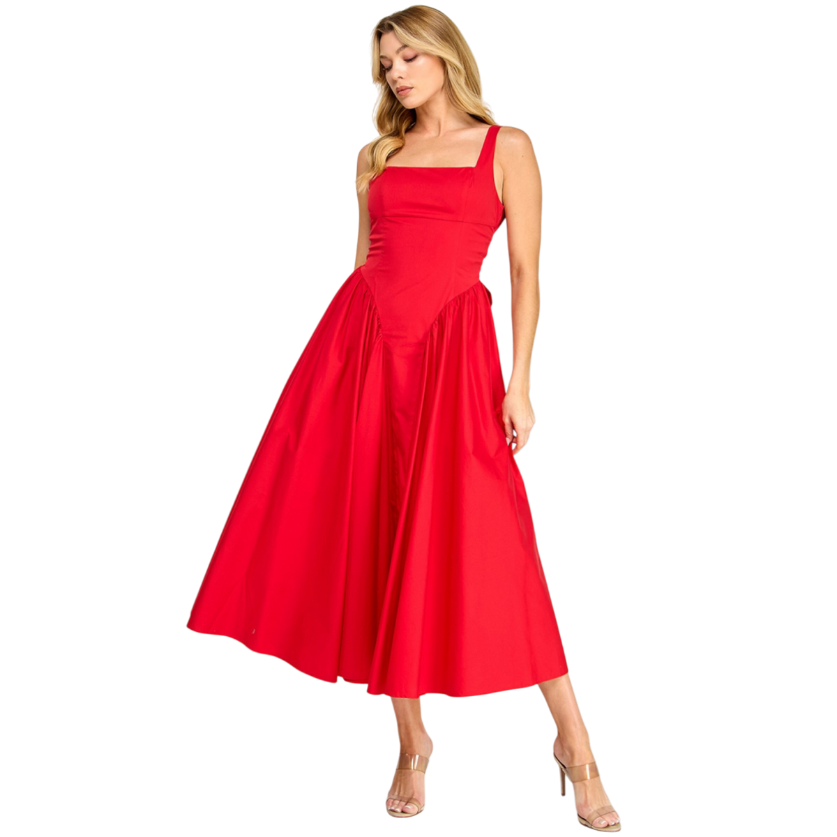 Poplin Back Ribbon Midi Dress