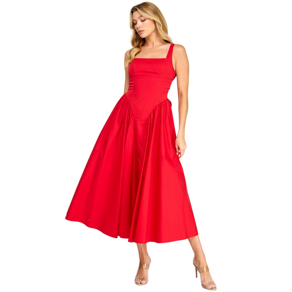 Poplin Back Ribbon Midi Dress