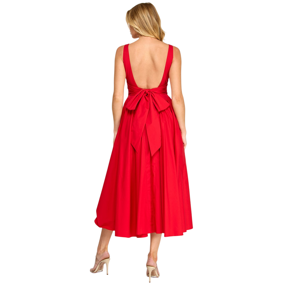 Poplin Back Ribbon Midi Dress
