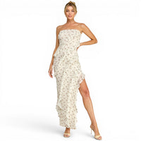 Flower Print Ruffle Tube Maxi Dress