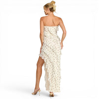 Flower Print Ruffle Tube Maxi Dress