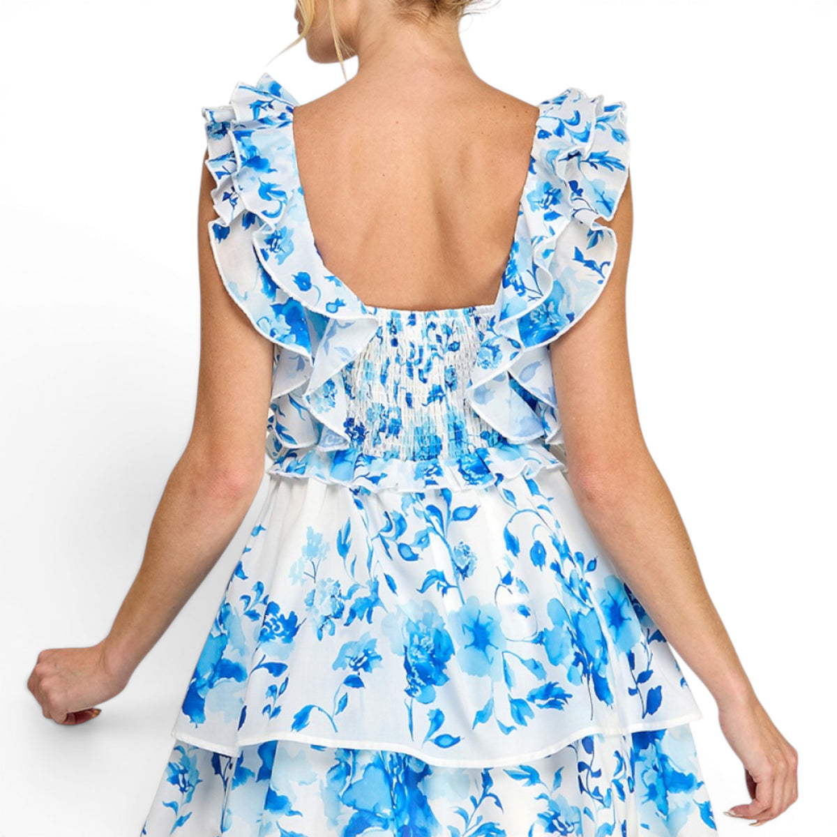 Linen Floral Print Ruffle Sleeve Mini Dress