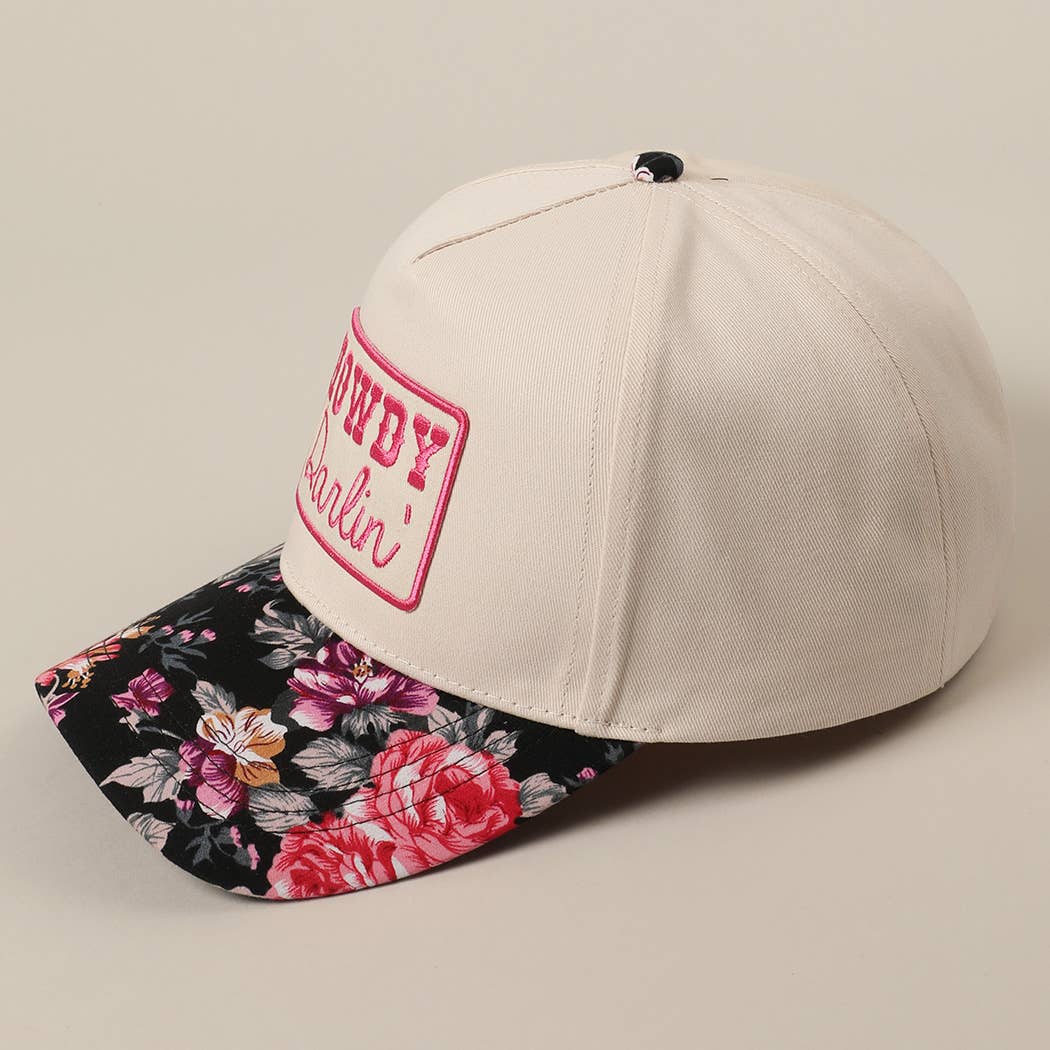 HOWDY Darlin' Embroidery Patch Floral Two-Tone Hat: Black / ONE SIZE