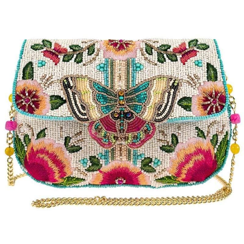 Dream Chaser Ivory Beaded Butterfly Crossbody Clutch Handbag