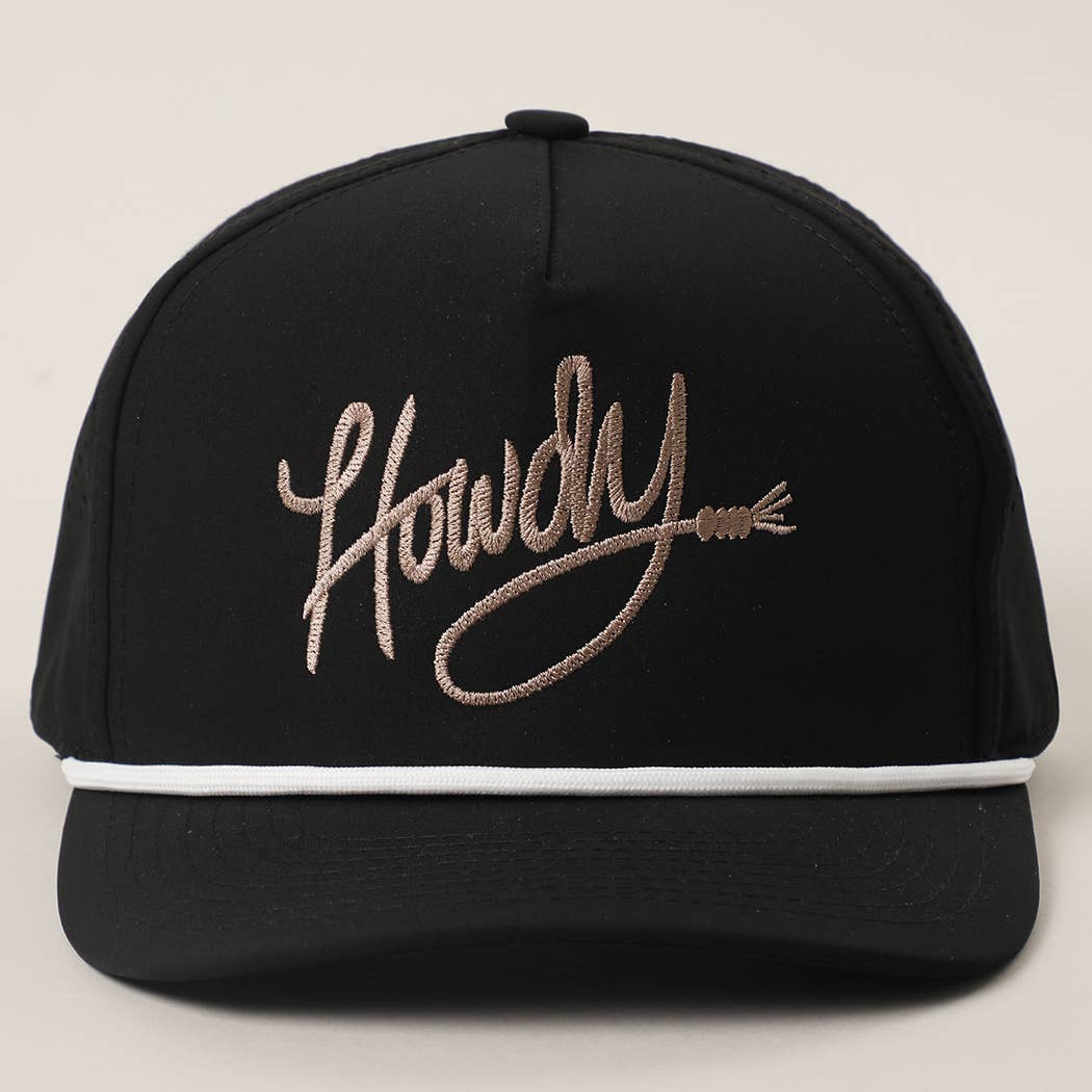 Howdy Embroidered Premium Materials Rope Strap Trucker Hat Black One Size