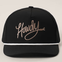 Howdy Embroidered Premium Materials Rope Strap Trucker Hat Black One Size