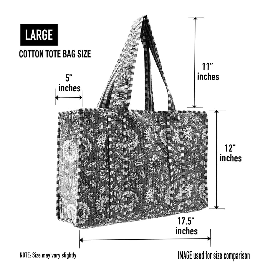 Pink Sunflower Cotton Floral Block Print Tote