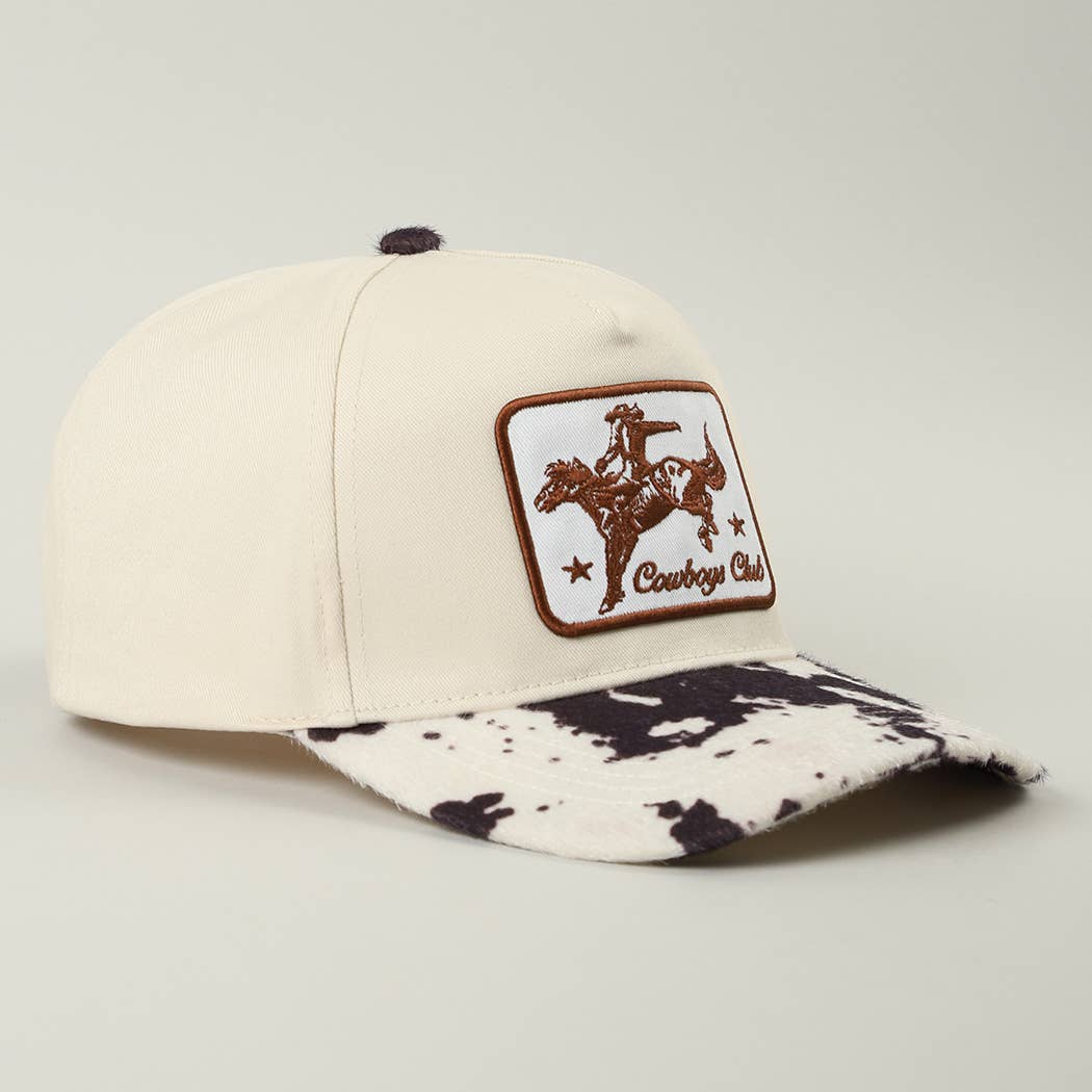 Cowboy Club Embroidered Patch Animal Print Trucker Hat: BROWN / ONE SIZE