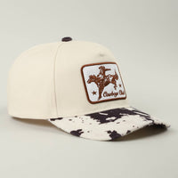 Cowboy Club Embroidered Patch Animal Print Trucker Hat: BROWN / ONE SIZE