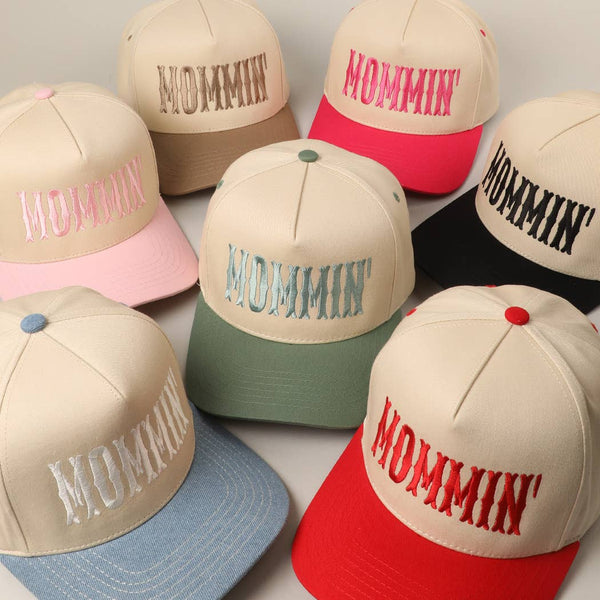 Mommin' Letter Embroidery Trucker Hat - Red