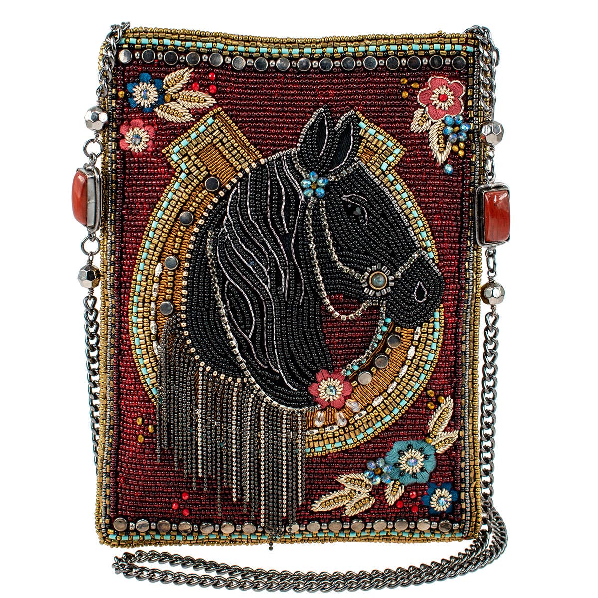 Let's Gallop Beaded Black Horse Mini Crossbody Handbag