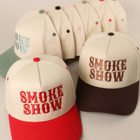 Smoke Show Typographic Embroidery Baseball Cap- Brown