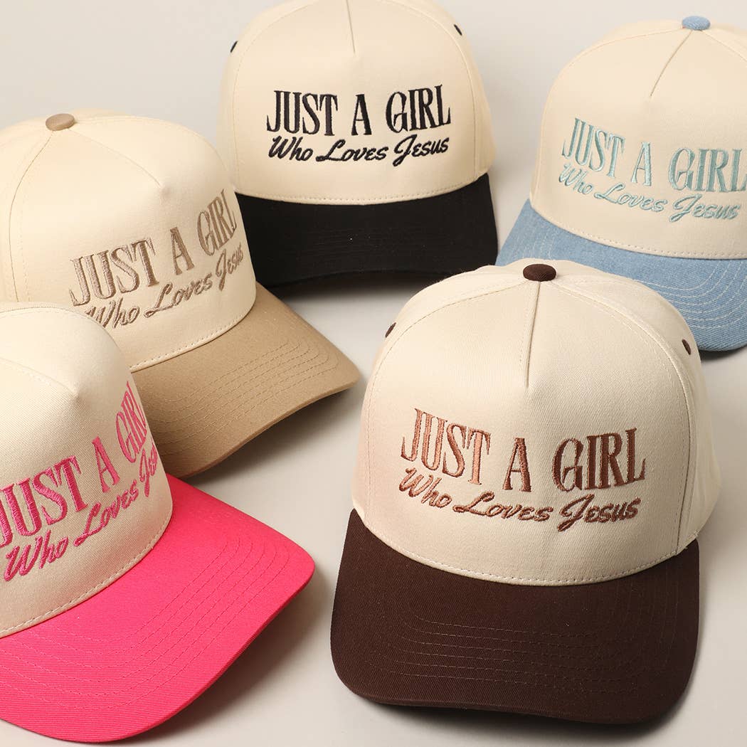 Just A Girl Who Loves Jesus Embroidery Trucker Hat: ONE SIZE