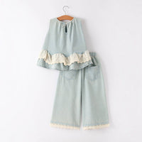 Summer Light Color Denim Lace Girls Set