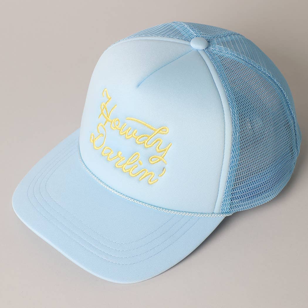 Howdy Darlin' Embroidered Mesh Back Trucker Cap: BLACK / One Size