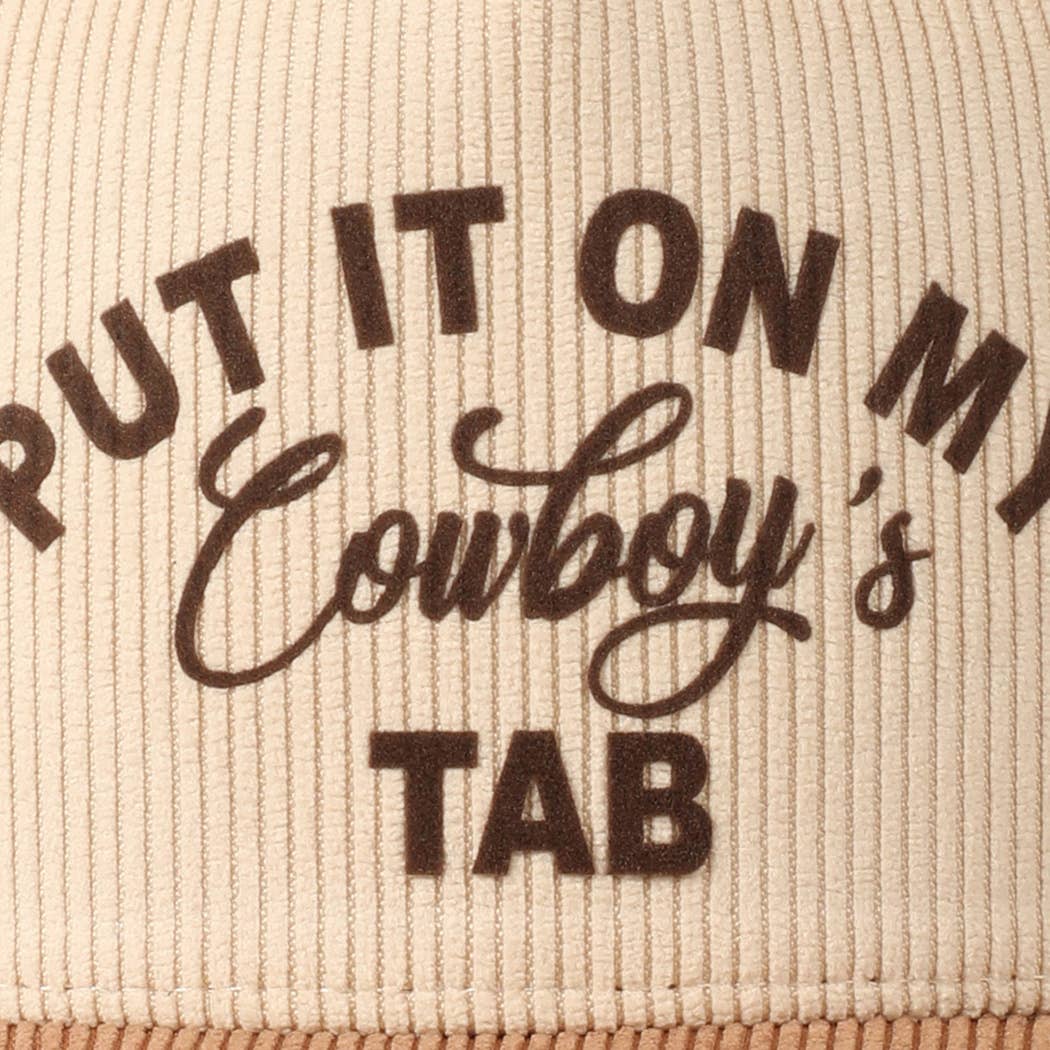 Put It On My Cowboy's Tab Two-Tone Corduroy Cap: Beige / ONE SIZE