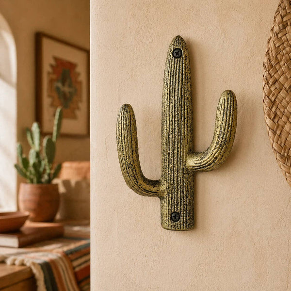 Weathered Gold Cactus Wall Hook
