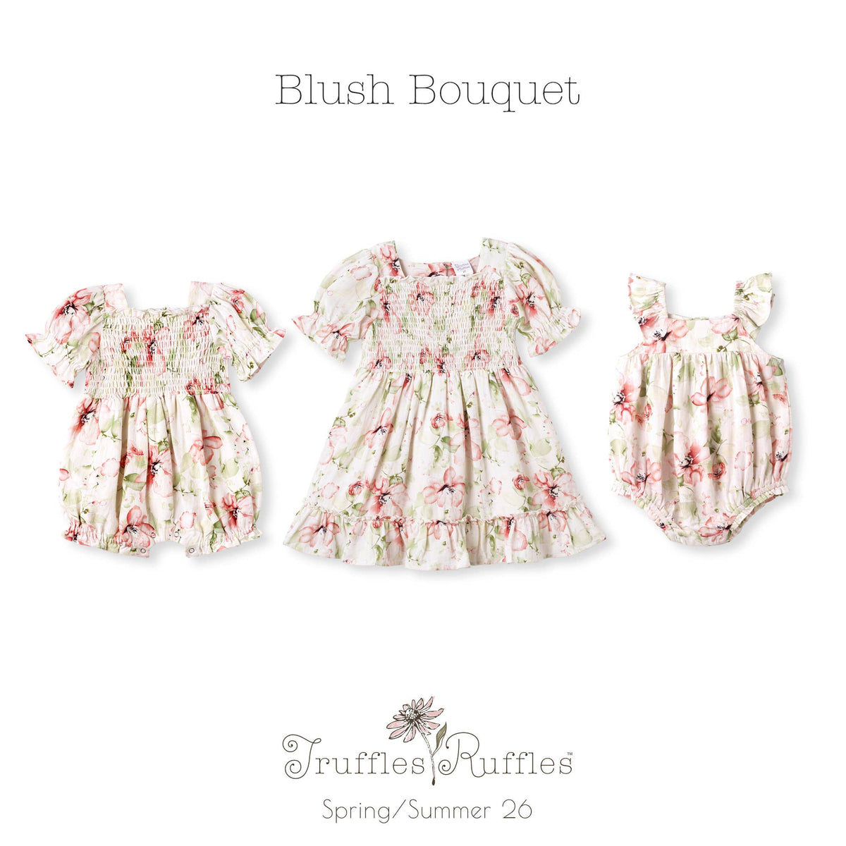 Kid’s Blush Bouquet Puff Sleeve Dress