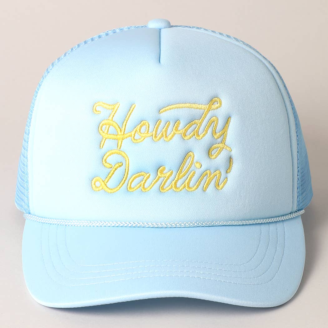 Howdy Darlin' Embroidered Mesh Back Trucker Cap: BLACK / One Size