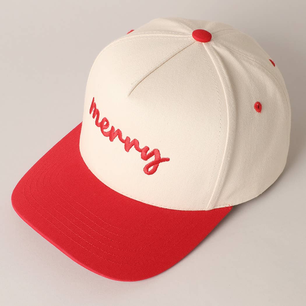 Merry Text Embroidery Canvas Baseball Cap