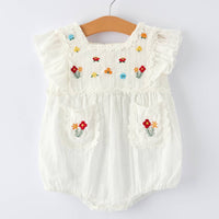 Floral Embroidery Baby Girl Romper With Ruffle Sleeves