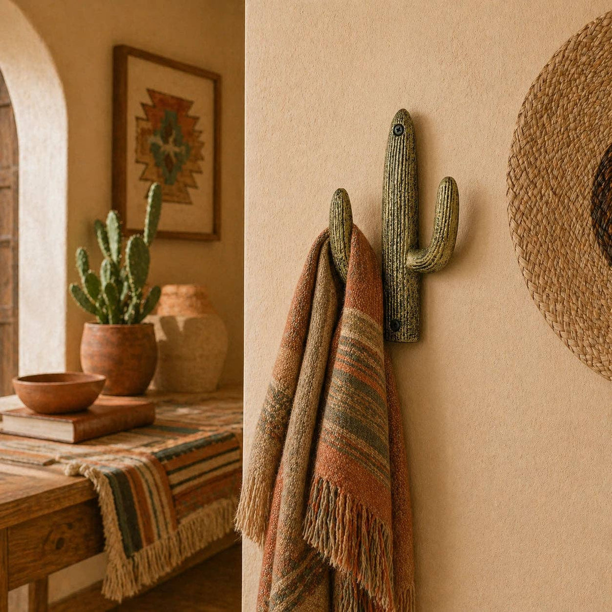 Weathered Gold Cactus Wall Hook