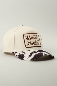 Howdy Darlin Embroidered Patch Animal Print Trucker Hat: BROWN / ONE SIZE