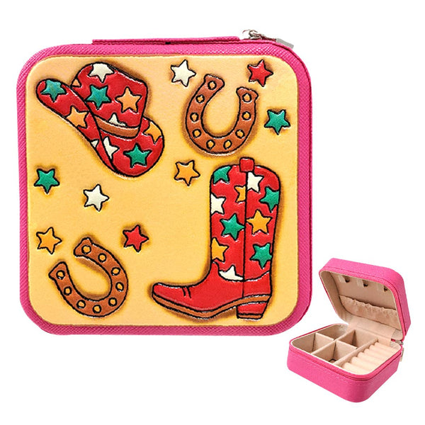 Cowboy Theme Print Square Leather Jewelry Box: FUMT / ONE SIZE
