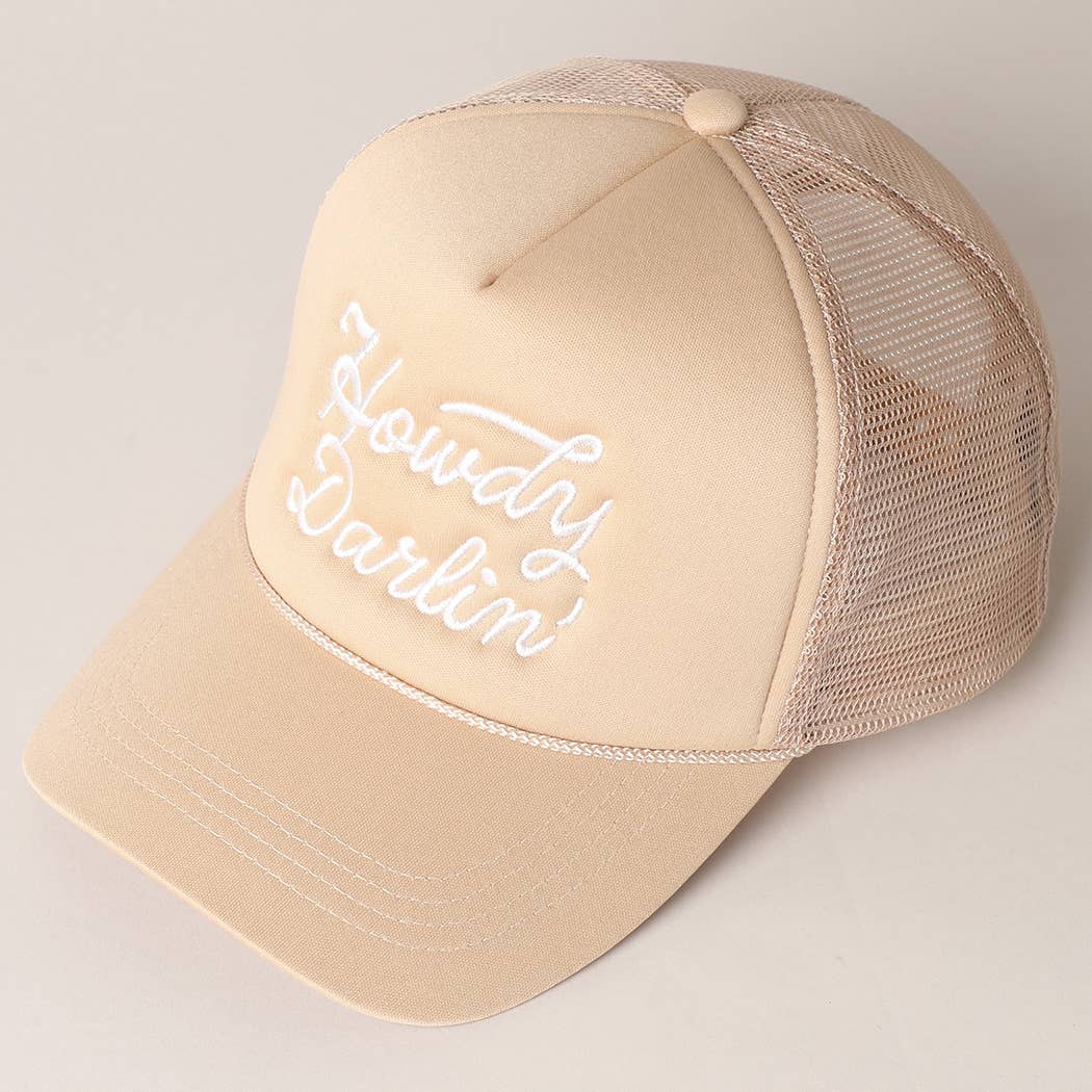 Howdy Darlin' Embroidered Mesh Back Trucker Cap: BLACK / One Size