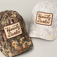 Howdy Darlin' Embroidery Patch Camo Trucker Hat: CAMO / ONE SIZE