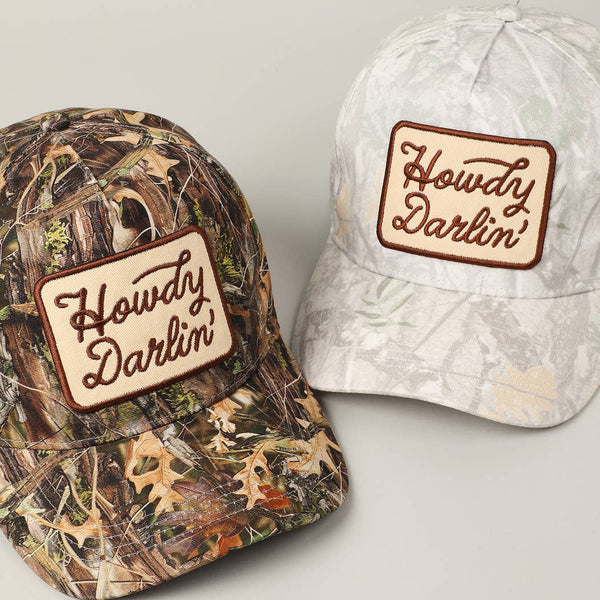 Howdy Darlin' Embroidery Patch Camo Trucker Hat: CAMO / ONE SIZE