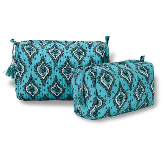 Cotton Block Print Pouch- Turquoise