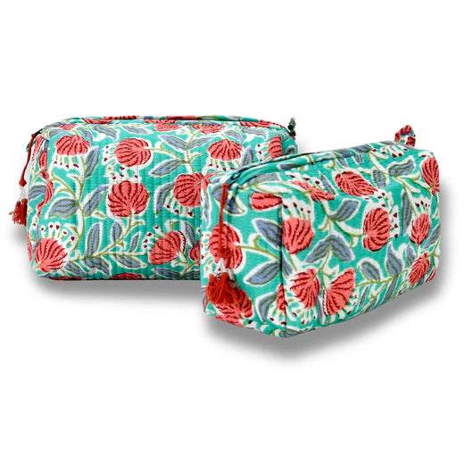Cotton Block Print Pouch- Teal