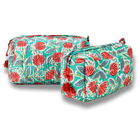 Cotton Block Print Pouch- Teal