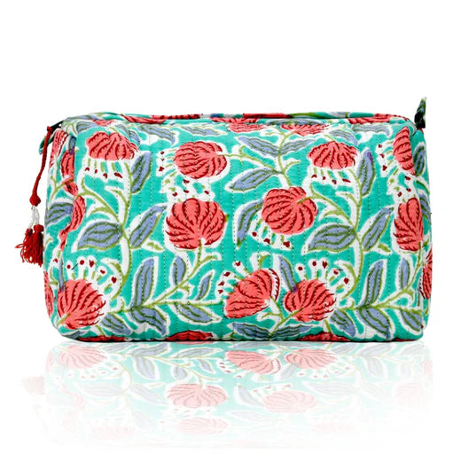 Cotton Block Print Pouch- Teal