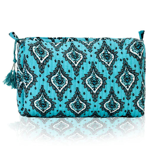 Cotton Block Print Pouch- Turquoise