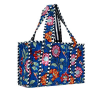 Royal Blue Cotton Floral Block Print Tote