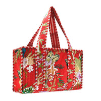 Red Cotton Floral Block Print Tote