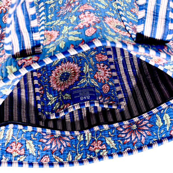 Blue And Pink Cotton Floral Block Print Tote