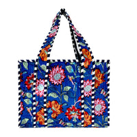 Royal Blue Cotton Floral Block Print Tote