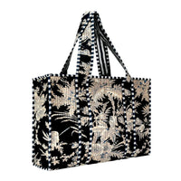 Black Cotton Floral Block Print Tote