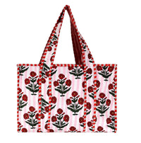 Red And Pink Cotton Floral Block Print Tote