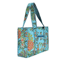 Blue and Pink Cotton Floral Block Print Tote
