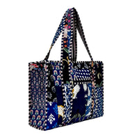 Blue Patch Cotton Floral Block Print Tote